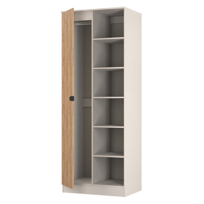 Bora Tall Wardrobe Oak & Off-White 2 Doors 6 Shelves 1 Drawer 196cm