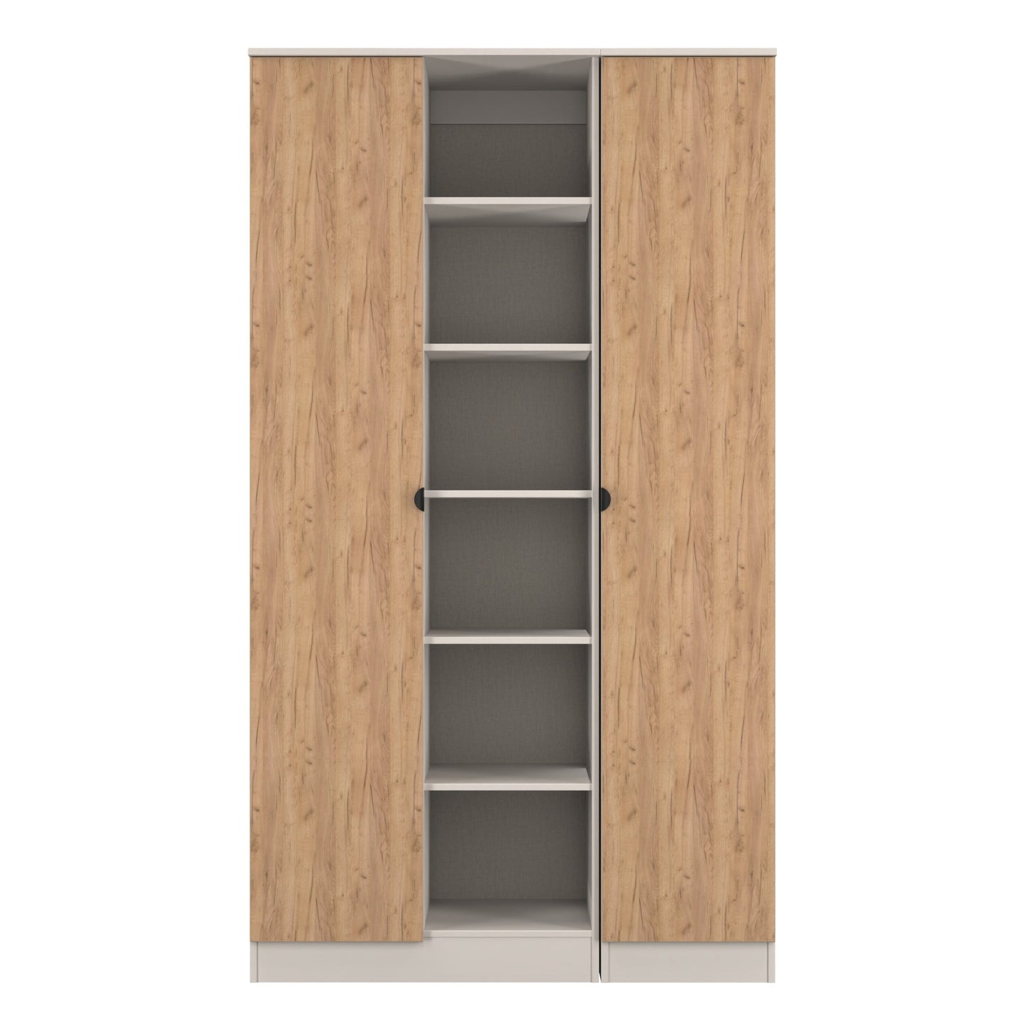 Bora Tall Wardrobe Oak & Off-White 3 Doors 6 Shelves 196cm