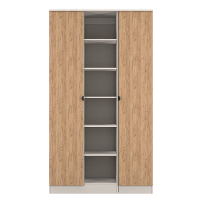 Bora Tall Wardrobe Oak & Off-White 3 Doors 6 Shelves 196cm
