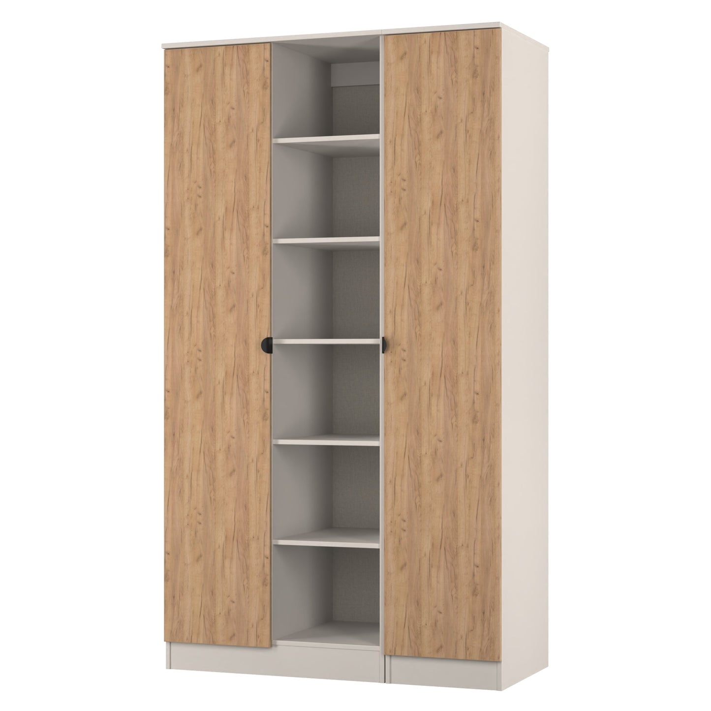 Bora Tall Wardrobe Oak & Off-White 3 Doors 6 Shelves 196cm