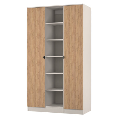Bora Tall Wardrobe Oak & Off-White 3 Doors 6 Shelves 196cm