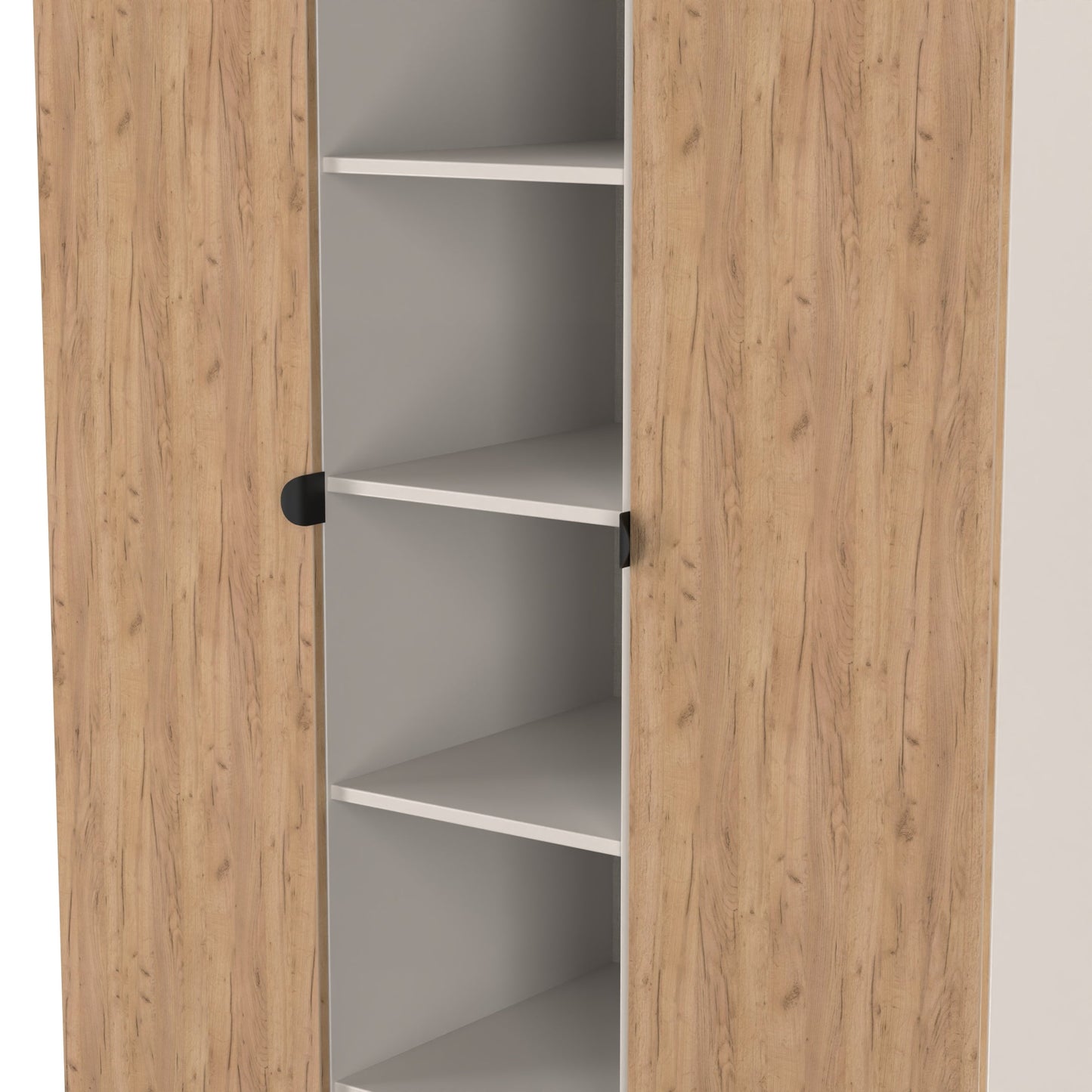 Bora Tall Wardrobe Oak & Off-White 3 Doors 6 Shelves 196cm