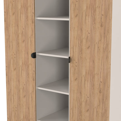 Bora Tall Wardrobe Oak & Off-White 3 Doors 6 Shelves 196cm