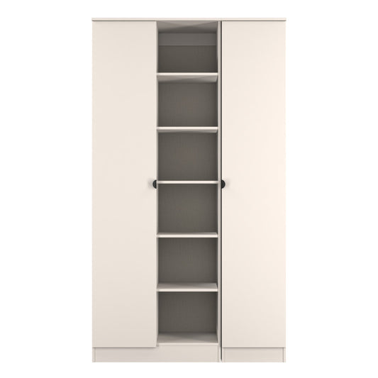 Bora Tall Wardrobe Off-White 3 Doors 6 Shelves 196cm