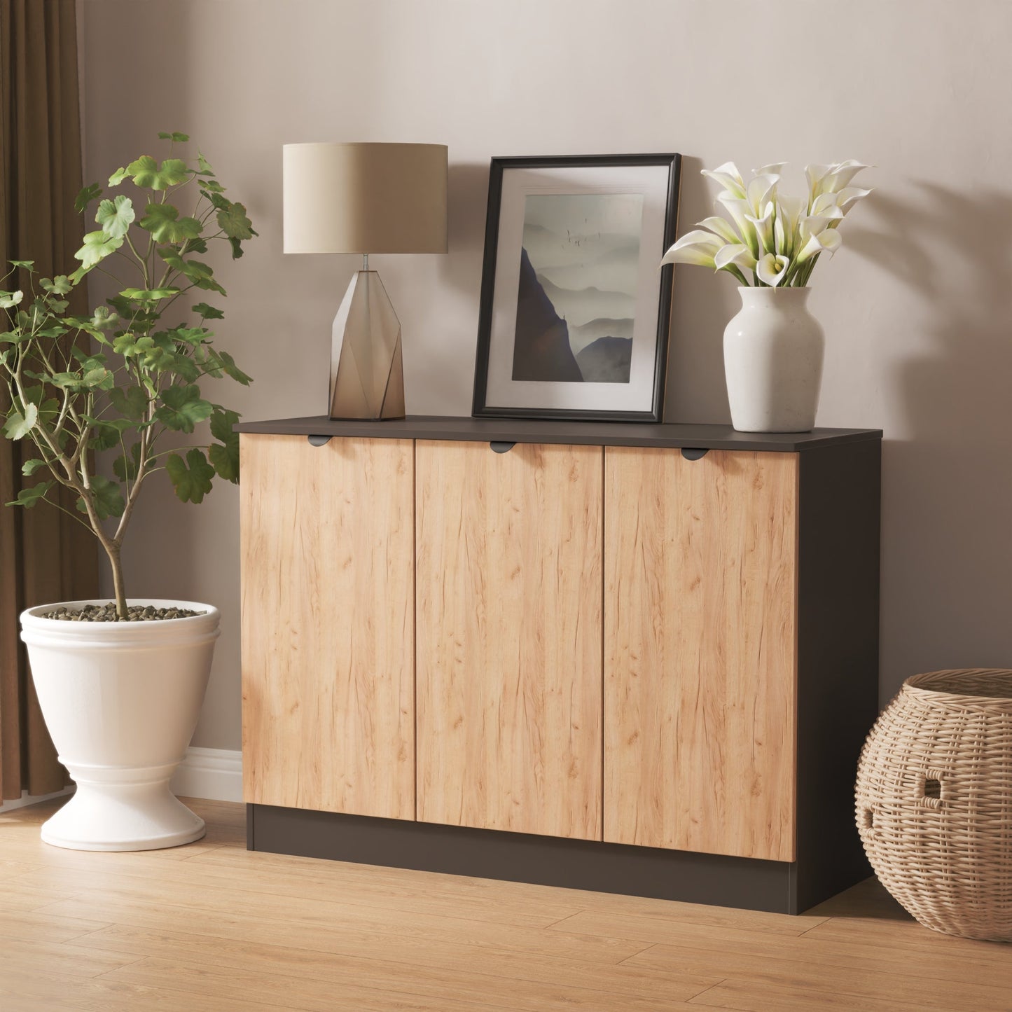 Bora Large Sideboard Gold & Dark Grey 3 Doors 1 Shelf 110cm