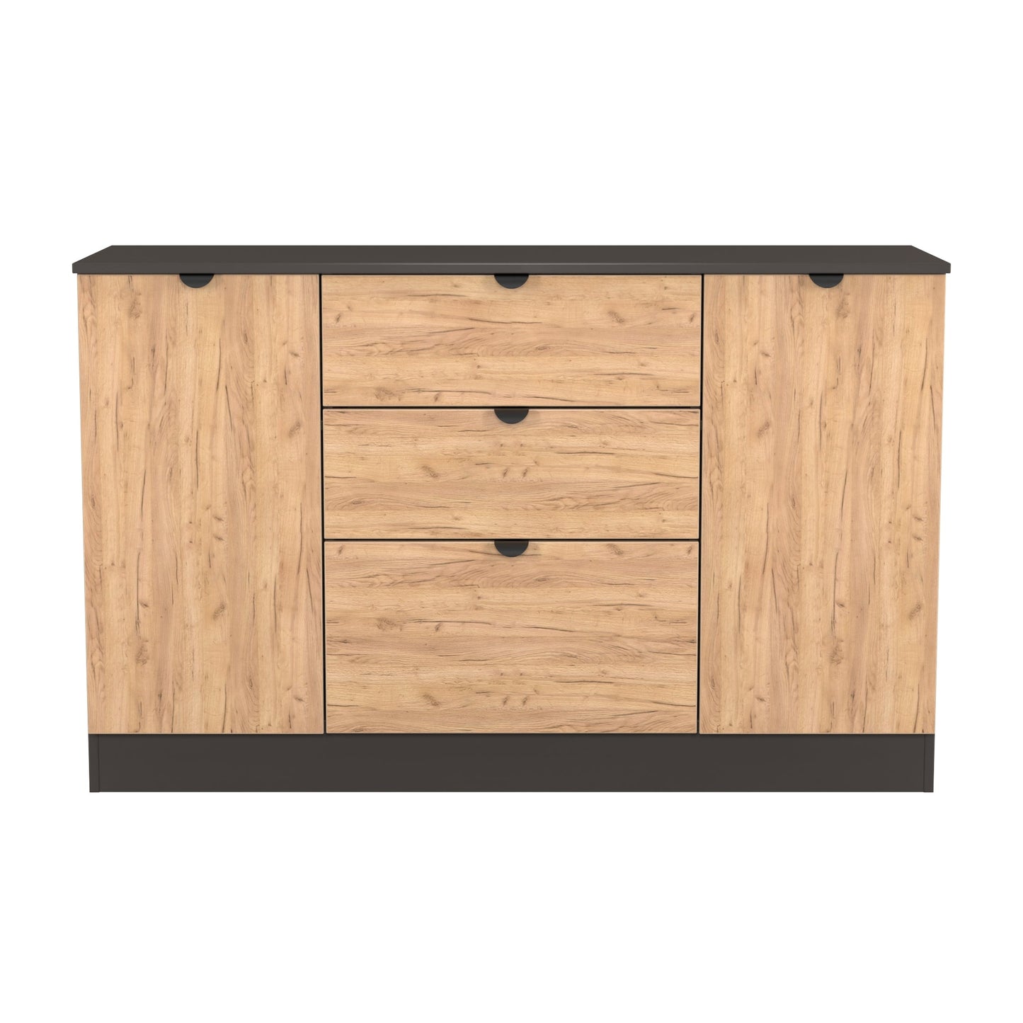 Bora Large Sideboard Oak & Dark Grey 2 Doors 2 Shelves 3 Drawers 126cm