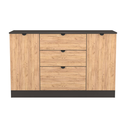 Bora Large Sideboard Oak & Dark Grey 2 Doors 2 Shelves 3 Drawers 126cm