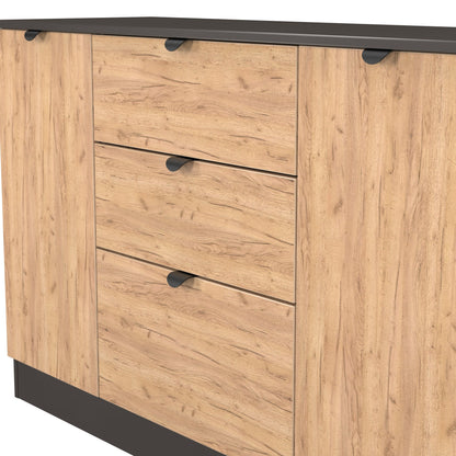 Bora Large Sideboard Oak & Dark Grey 2 Doors 2 Shelves 3 Drawers 126cm