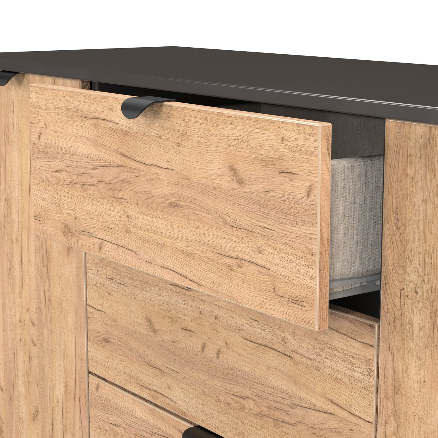 Bora Large Sideboard Oak & Dark Grey 2 Doors 2 Shelves 3 Drawers 126cm