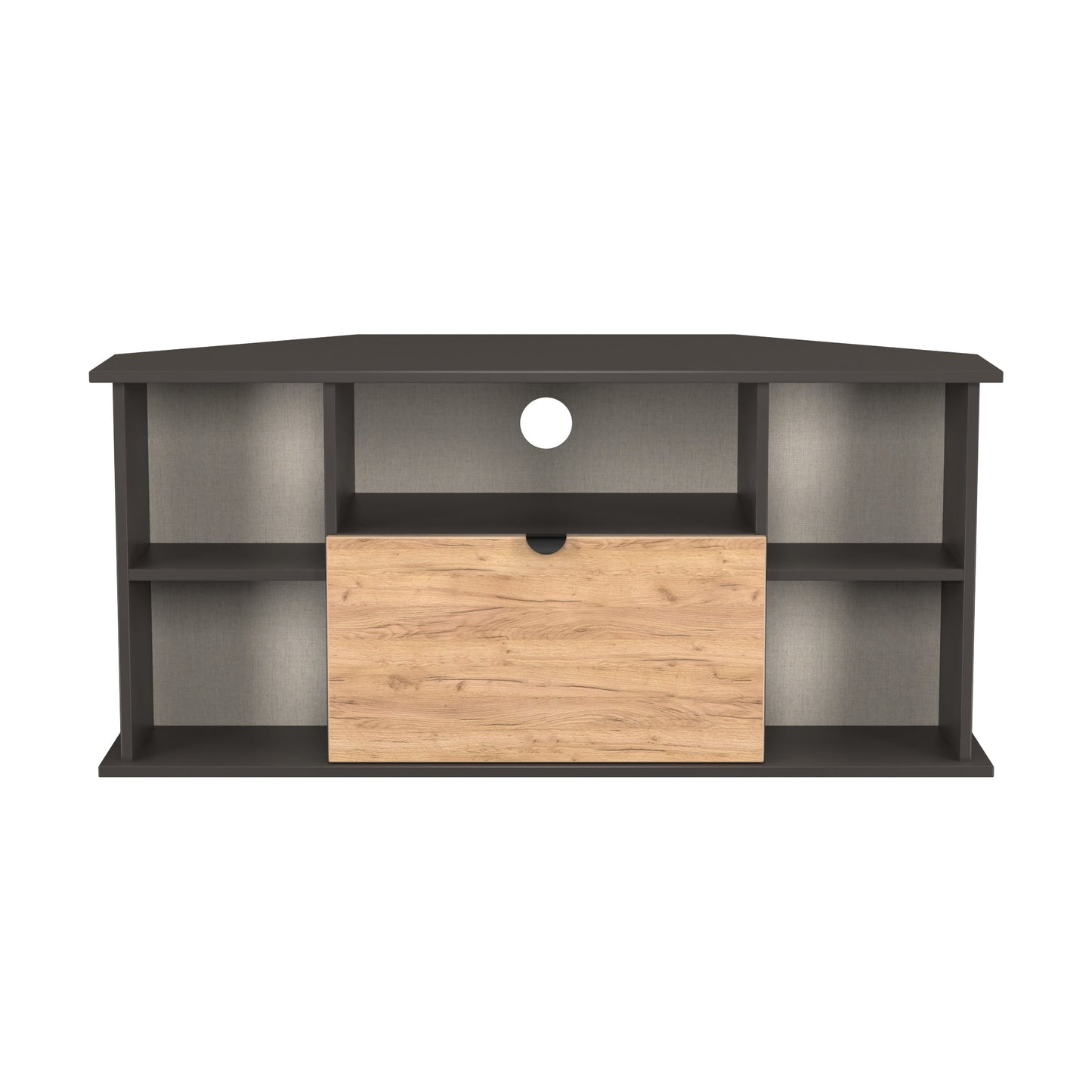 Bora Corner Corner TV Unit Gold & Dark Grey 4 Shelves 1 Drawer 110cm