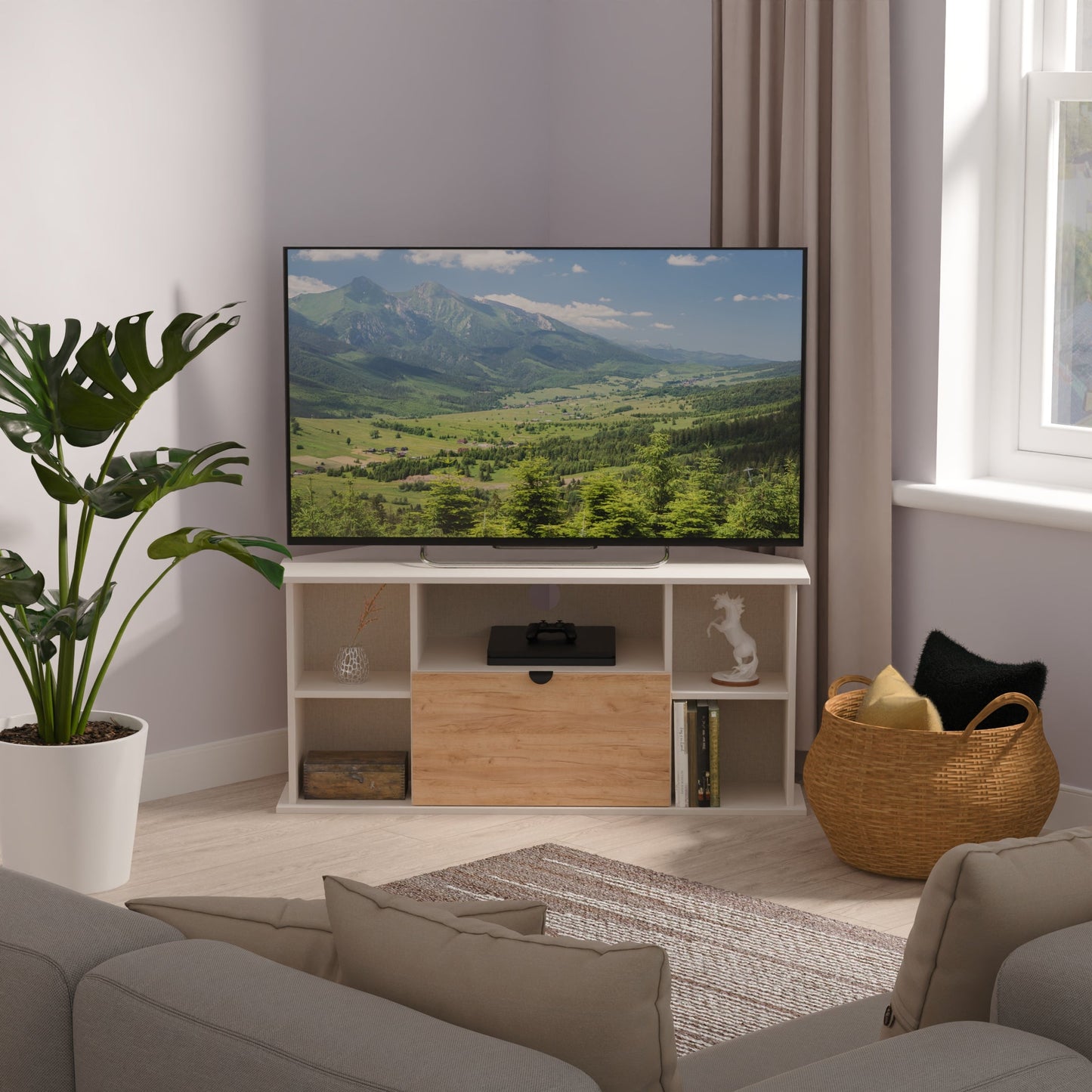 Bora Corner Corner TV Unit Not Applicable 4 Shelves 1 Drawer 110cm