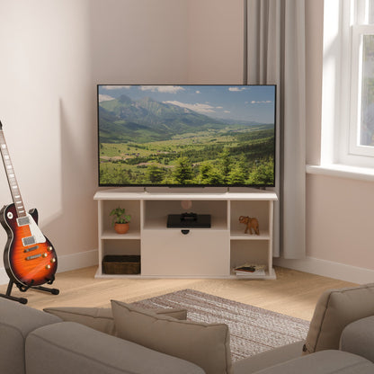 Bora Corner Corner TV Unit Off-White 4 Shelves 1 Drawer 110cm