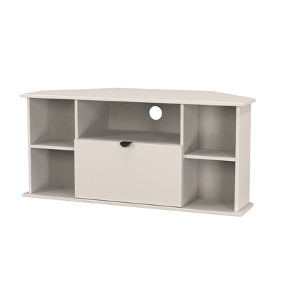 Bora Corner Corner TV Unit Off-White 4 Shelves 1 Drawer 110cm