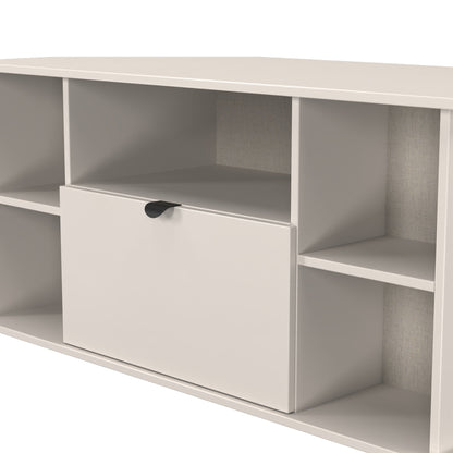 Bora Corner Corner TV Unit Off-White 4 Shelves 1 Drawer 110cm