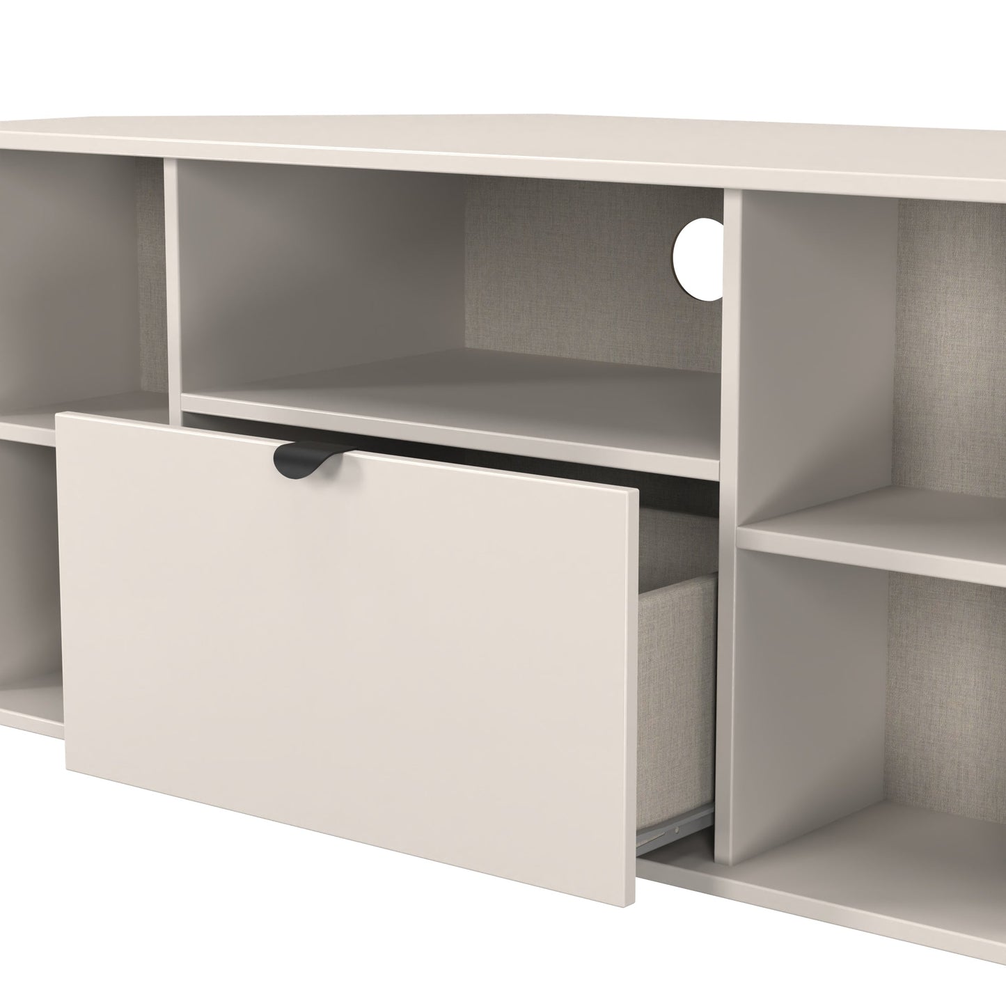 Bora Corner Corner TV Unit Off-White 4 Shelves 1 Drawer 110cm