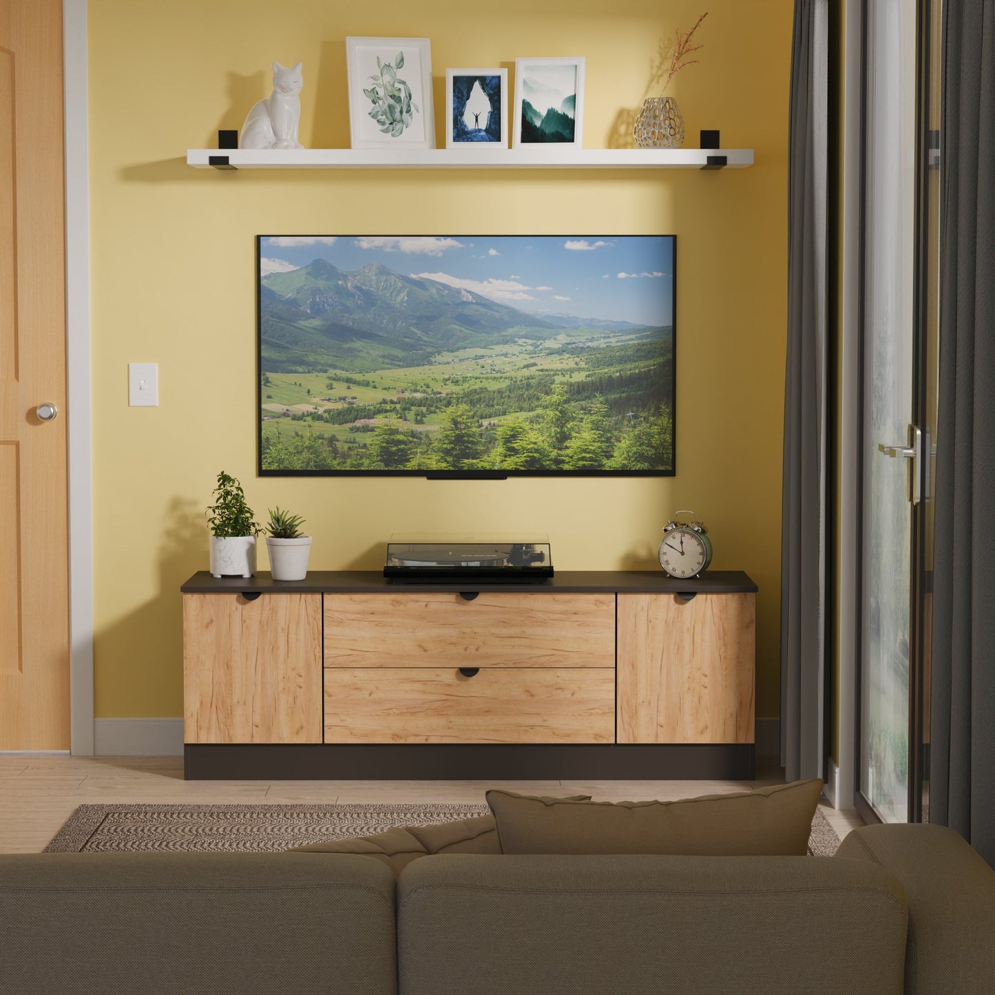Bora TV Unit Oak & Dark Grey 2 Drawers 2 Doors 144cm