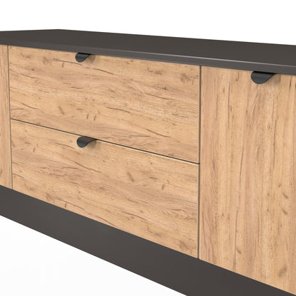 Bora TV Unit Oak & Dark Grey 2 Drawers 2 Doors 144cm