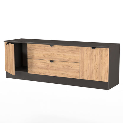 Bora TV Unit Oak & Dark Grey 2 Drawers 2 Doors 144cm