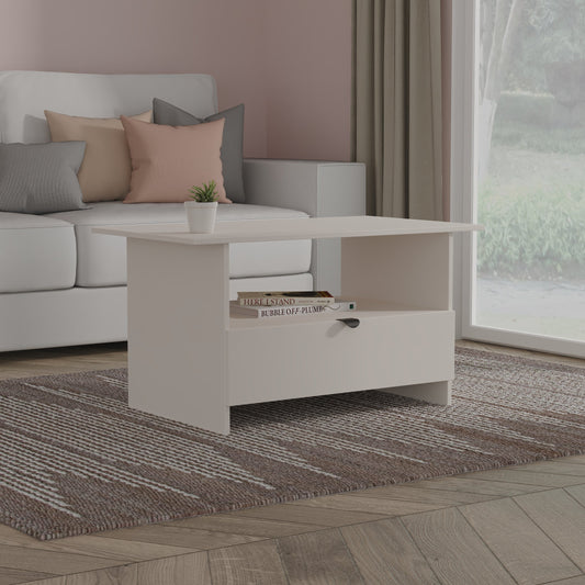 Bora Coffee Table Off-White 1 Shelf 1 Drawer 93cm