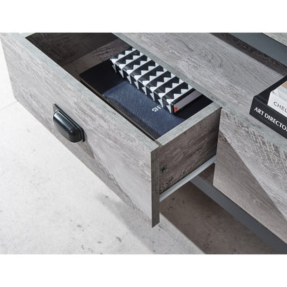 GFW Boston TV Unit Metal & Wood Grey 1 Shelf 2 Drawers