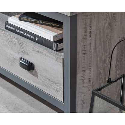 GFW Boston TV Unit Metal & Wood Grey 1 Shelf 2 Drawers