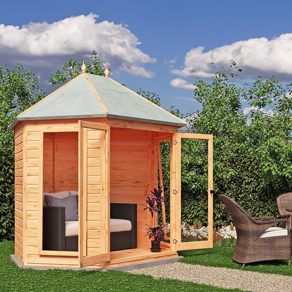 Shire Buttermere 6' 10" x 9' 4" Hexagonal Hip Summerhouse - Premium Dip Treated Shiplap