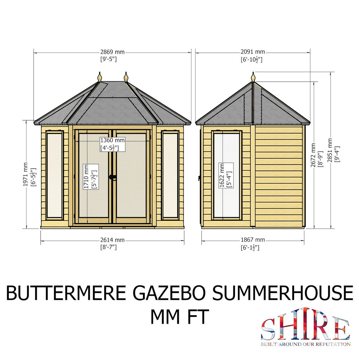 Shire Buttermere 6' 10" x 9' 4" Hexagonal Hip Summerhouse - Premium Dip Treated Shiplap