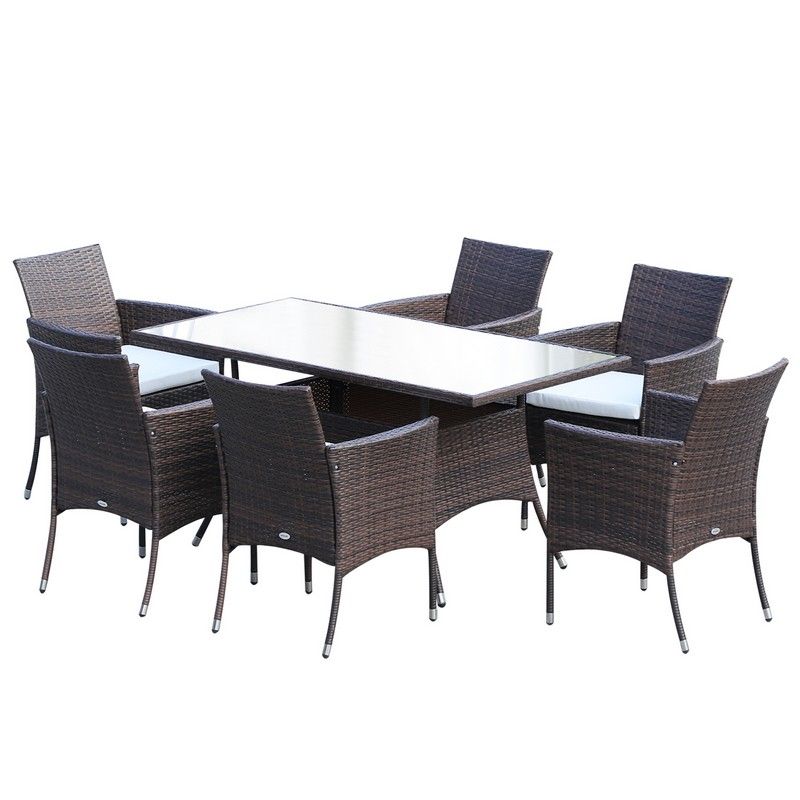 Rattan Garden Furniture Dining Set 6 Seater Patio Rectangular Table Cube Chairs Outdoor Fire Retardant Sponge