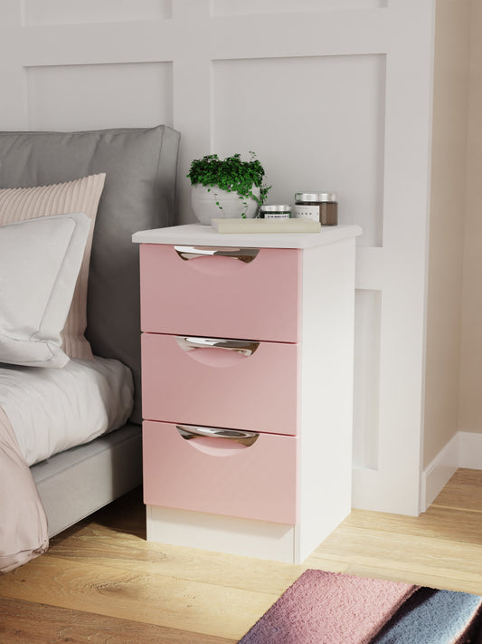 Camden Bedside Table Pink & White 3 Drawers 70cm