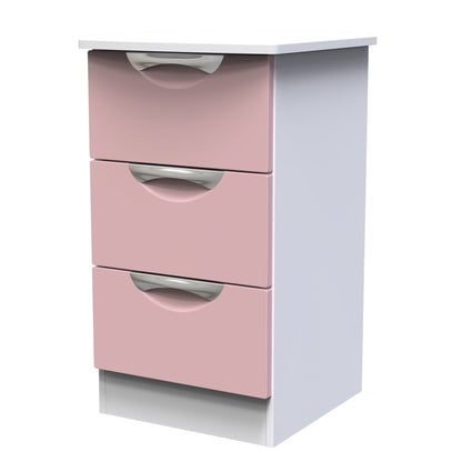 Camden Bedside Table Pink & White 3 Drawers 70cm
