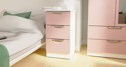 Camden Bedside Table Pink & White 3 Drawers 70cm