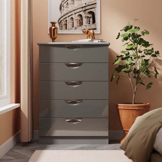 Camden Tall Chest of Drawers Grey 5 Drawers 108cm