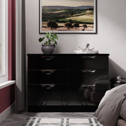 Camden Large Chest of Drawers Black 6 Drawers 112cm