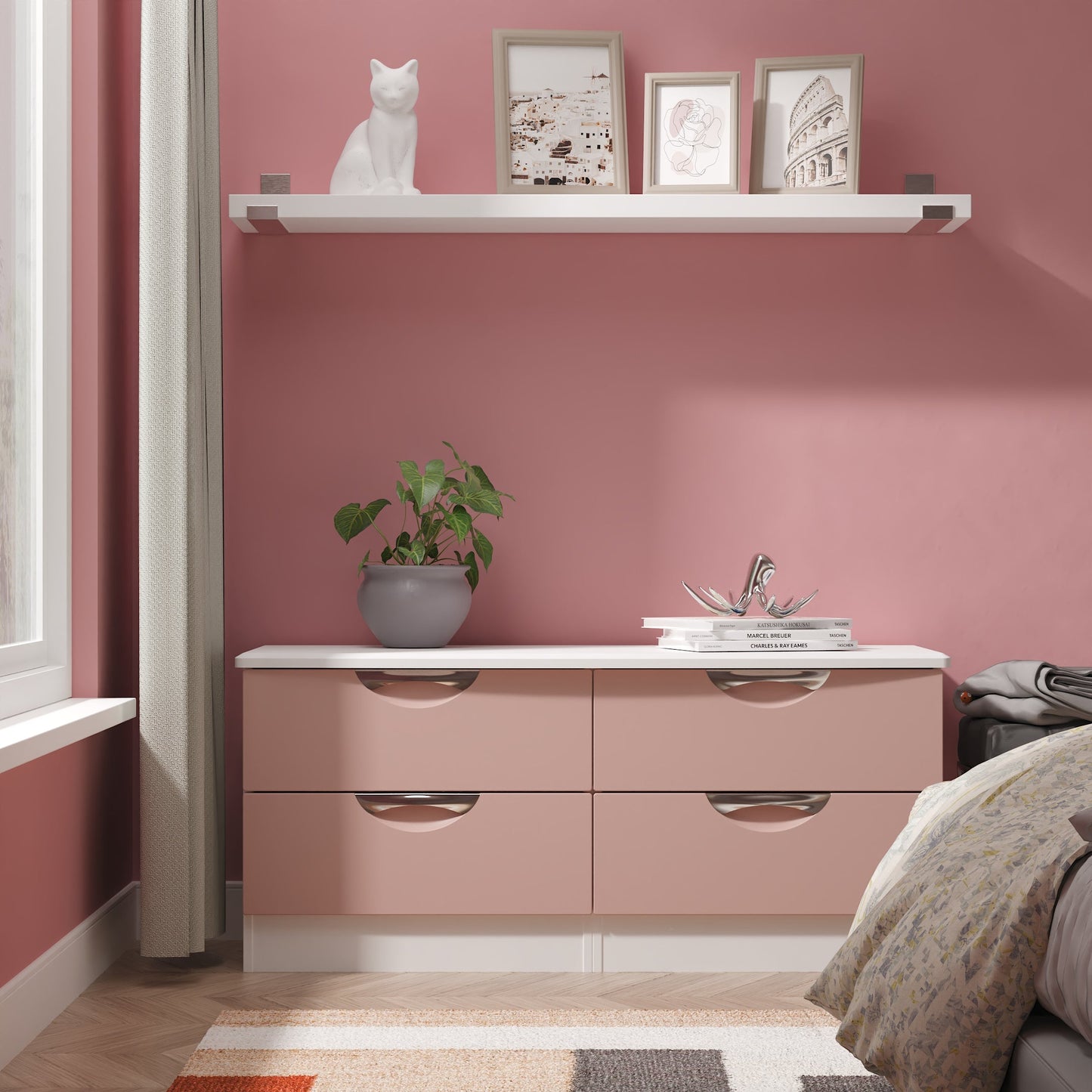 Camden Large Chest of Drawers Pink & White 4 Drawers 112cm