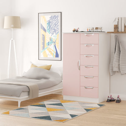 Camden Tall Wardrobe Pink & White 1 Door 1 Shelf 5 Drawers 126cm
