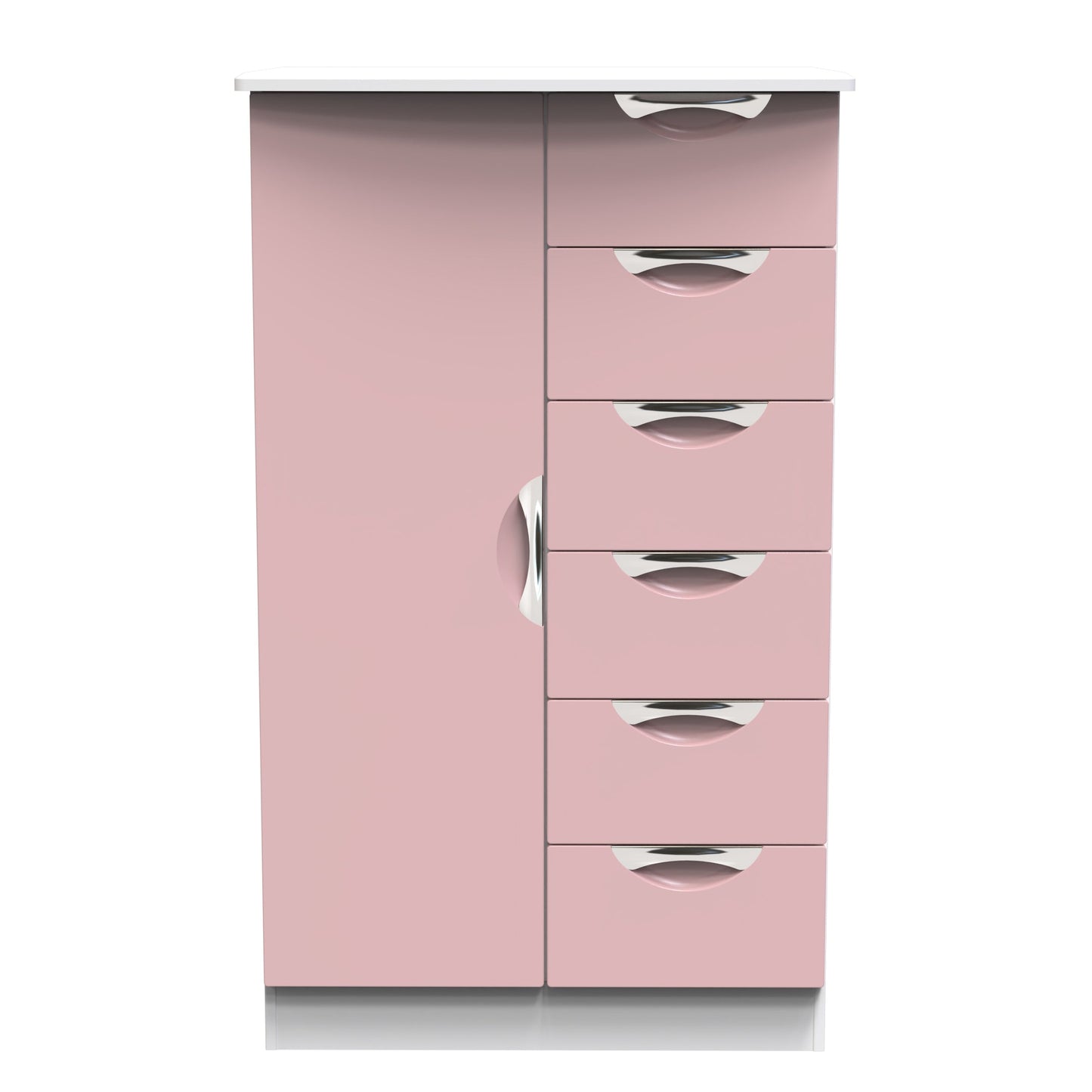 Camden Tall Wardrobe Pink & White 1 Door 1 Shelf 5 Drawers 126cm