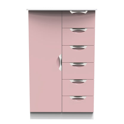 Camden Tall Wardrobe Pink & White 1 Door 1 Shelf 5 Drawers 126cm