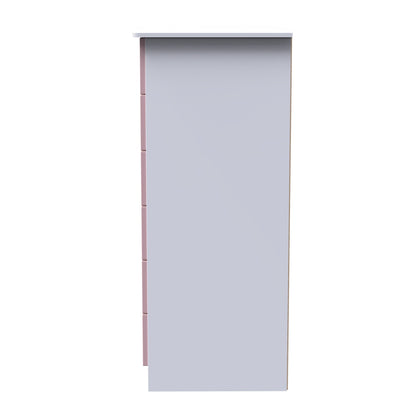 Camden Tall Wardrobe Pink & White 1 Door 1 Shelf 5 Drawers 126cm