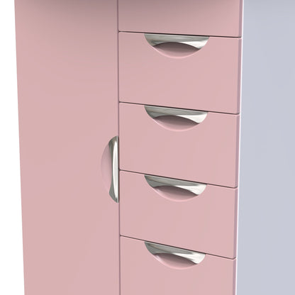 Camden Tall Wardrobe Pink & White 1 Door 1 Shelf 5 Drawers 126cm