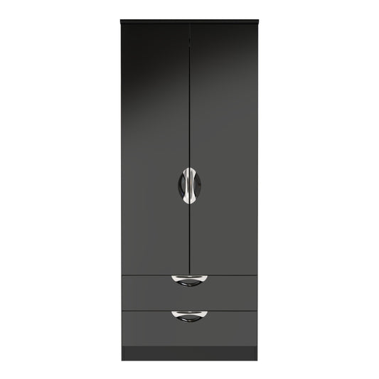 Camden Tall Wardrobe Black 2 Doors 2 Drawers 182cm
