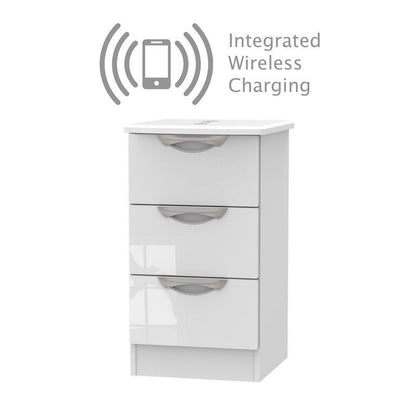 Swift Weybourne Wireless Charger Slim Bedside Table White 3 Drawers