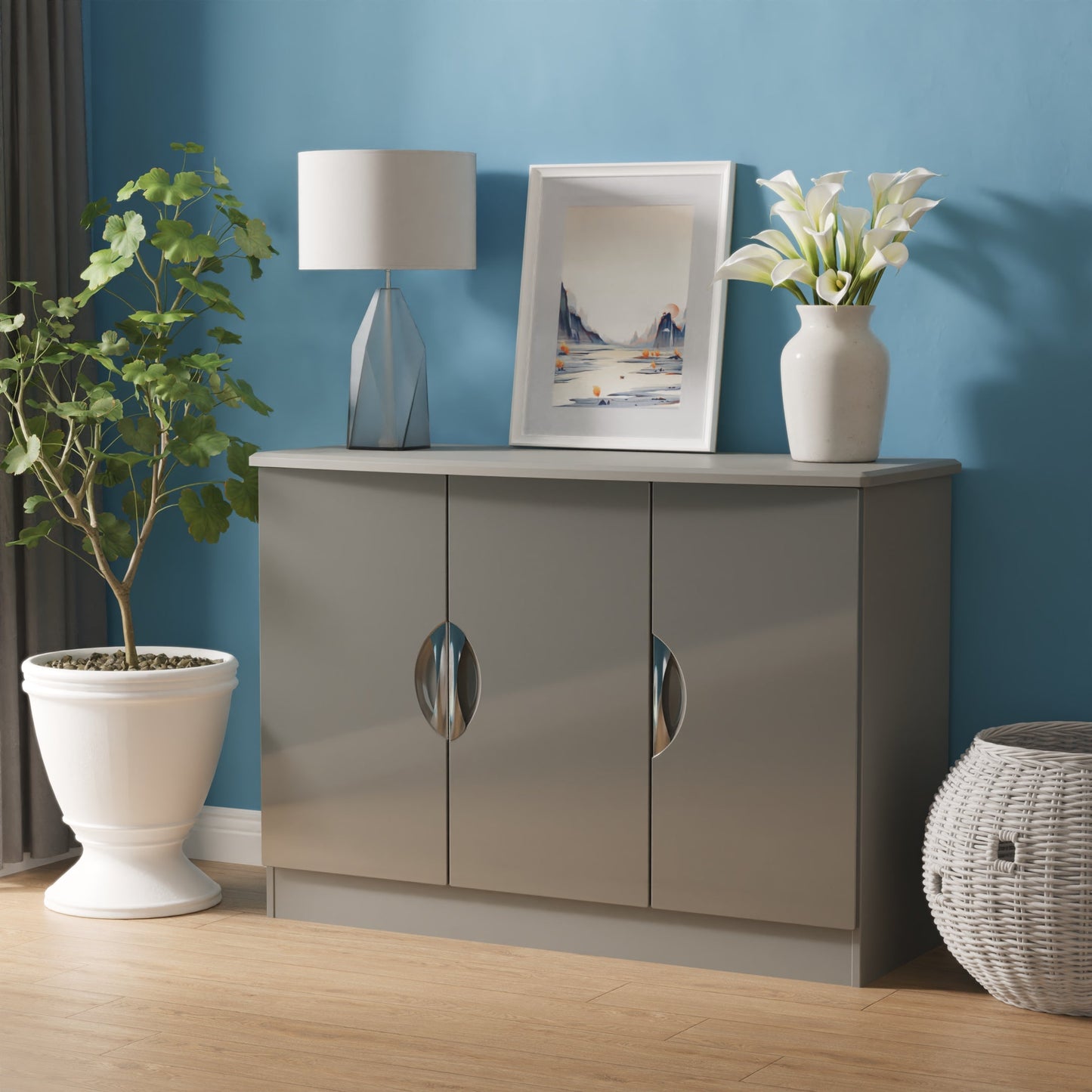 Camden Large Sideboard Grey 3 Doors 2 Shelves 112cm
