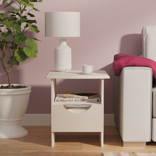 Camden Side Table Off-White 1 Shelf 1 Drawer 50cm