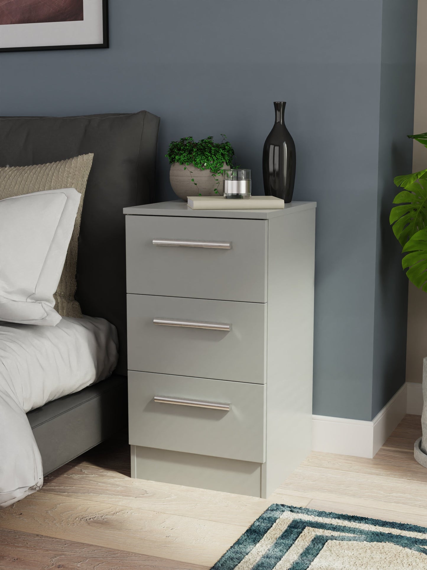 Contrast Bedside Table Grey 3 Drawers 70cm