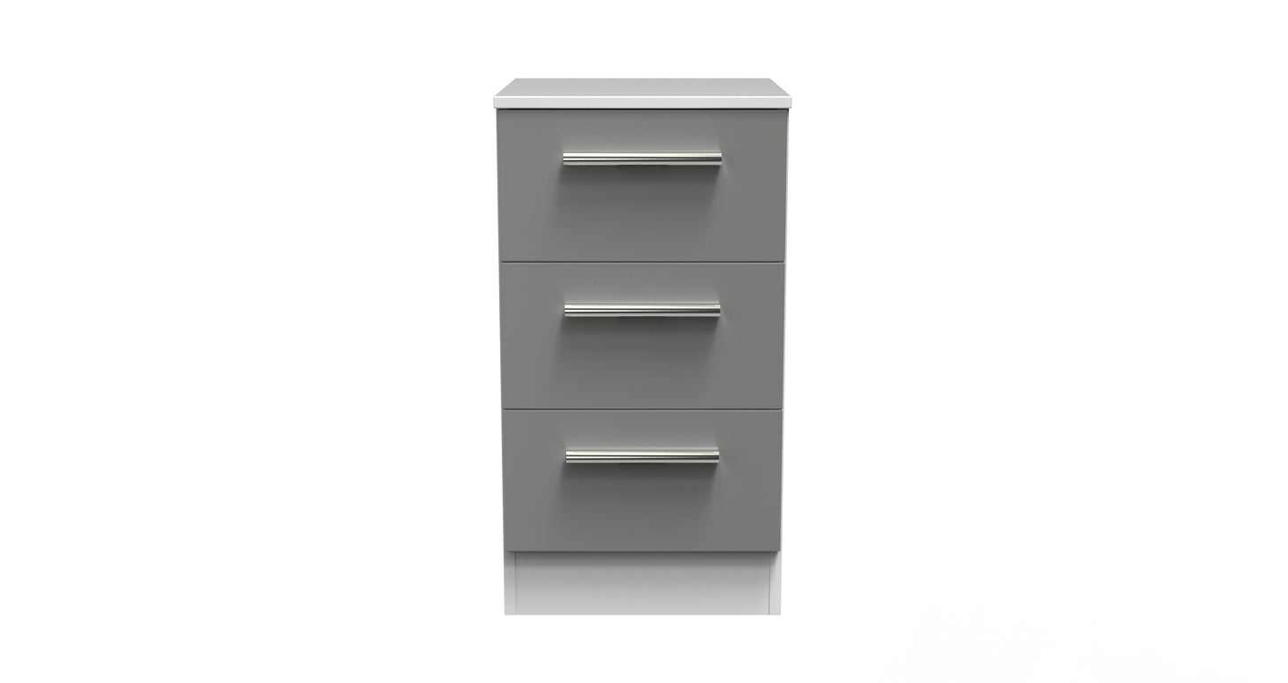 Contrast Bedside Table Grey & White 3 Drawers 70cm