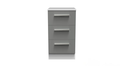 Contrast Bedside Table Grey & White 3 Drawers 70cm
