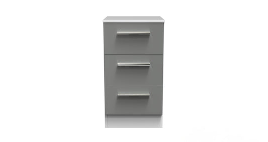 Contrast Bedside Table Grey & White 3 Drawers 70cm
