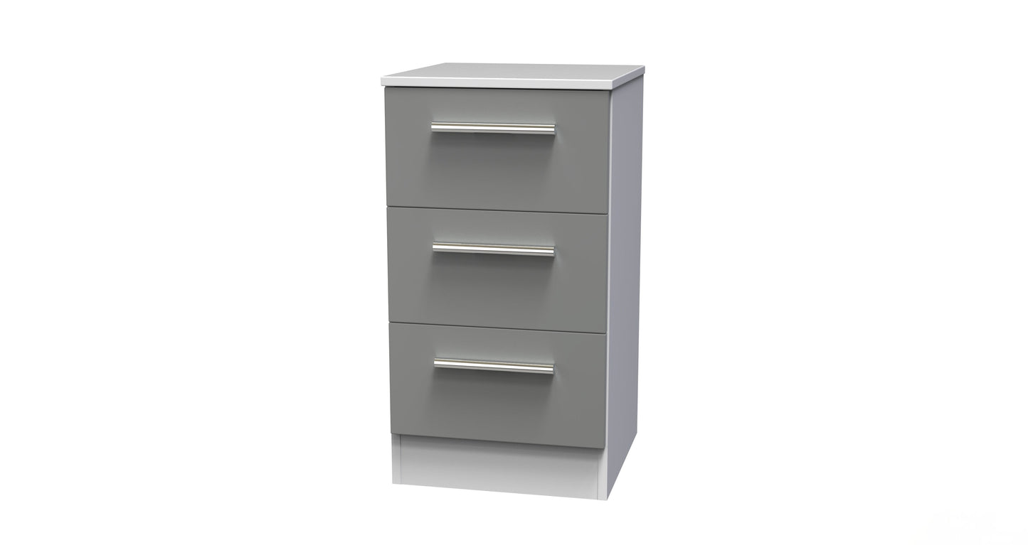 Contrast Bedside Table Grey & White 3 Drawers 70cm