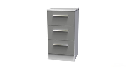 Contrast Bedside Table Grey & White 3 Drawers 70cm