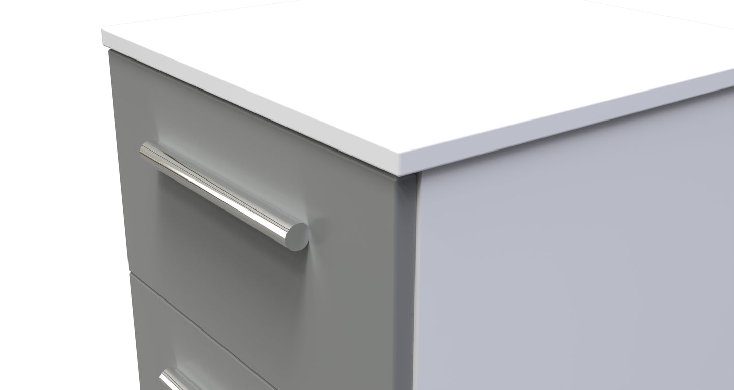 Contrast Bedside Table Grey & White 3 Drawers 70cm